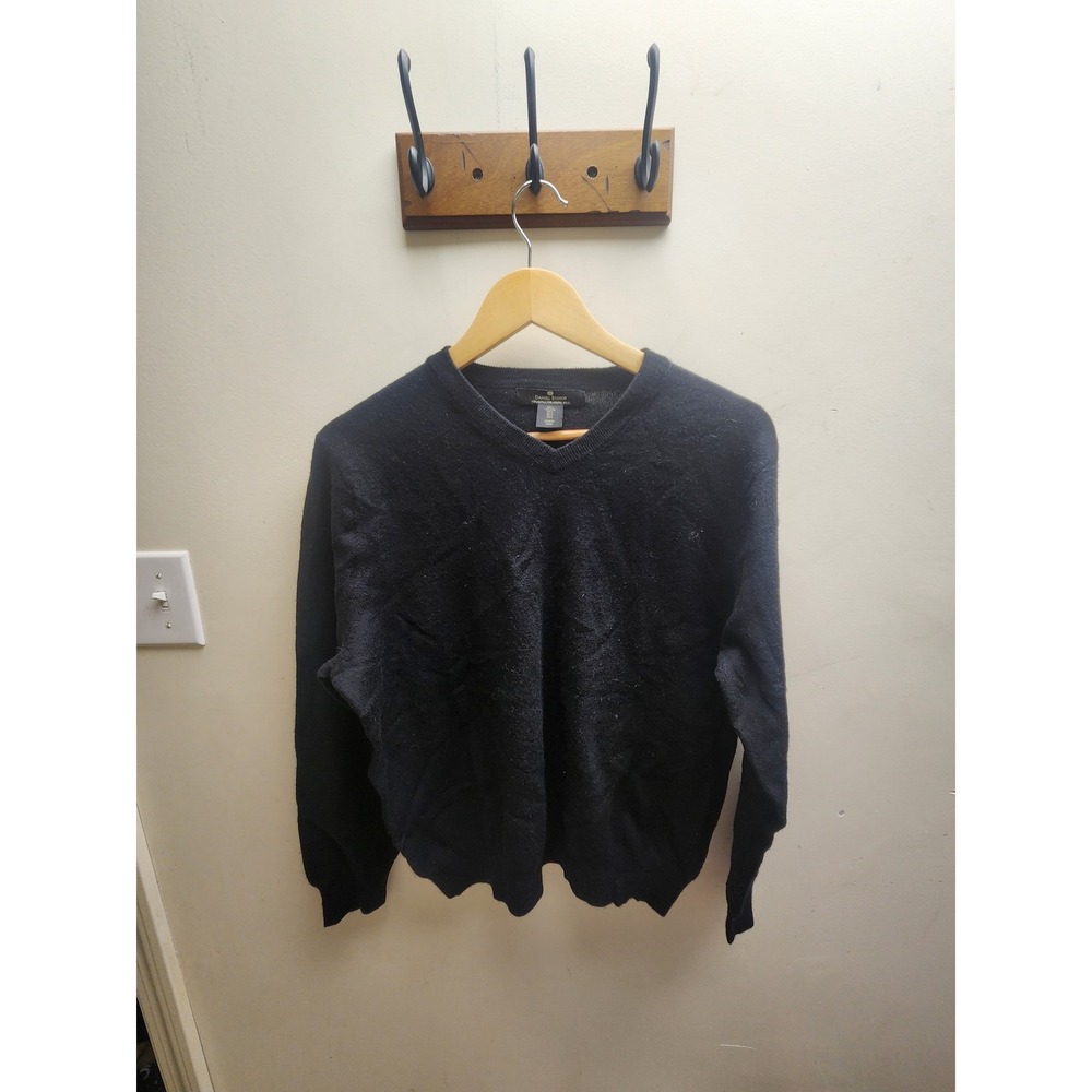 Daniel‎ Bishop Mens L Black V Neck 100% Extra Fine Merino Wool Sweater